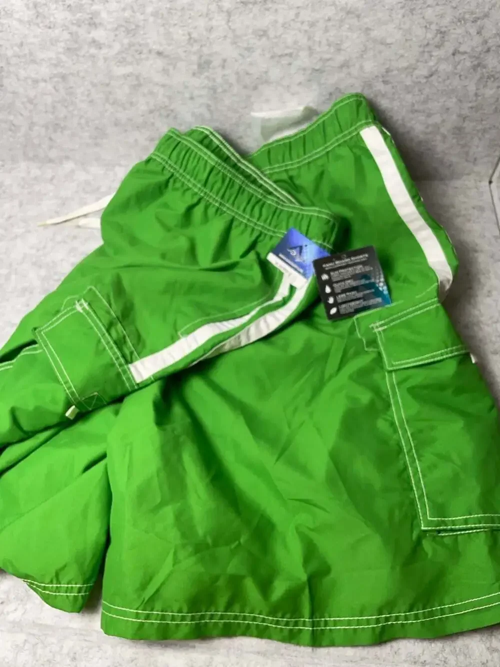 Kanu Surf Board Shorts 4X Green White Cargo Swim Trunks